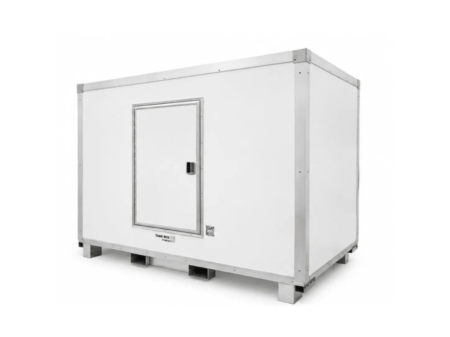 Enclosed, insulated water and waste box on fork pockets with a lockable door