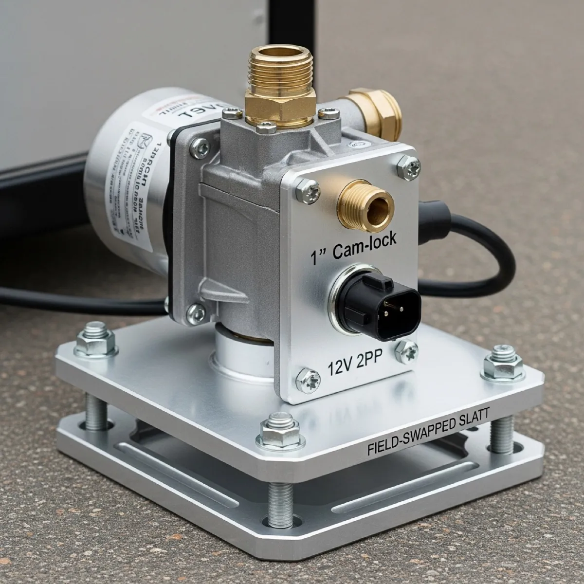 Water Box pump closeup — Moro DC-10 12V demand pump with pressure tank